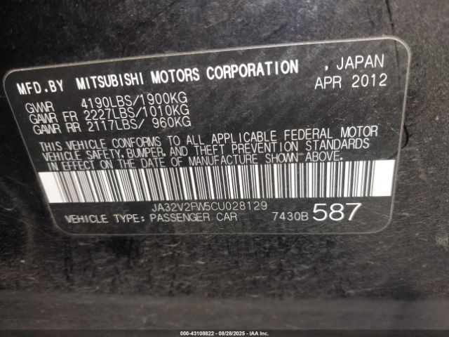 2012 MITSUBISHI LANCER JA32V2FW5CU028129 Photo 8
