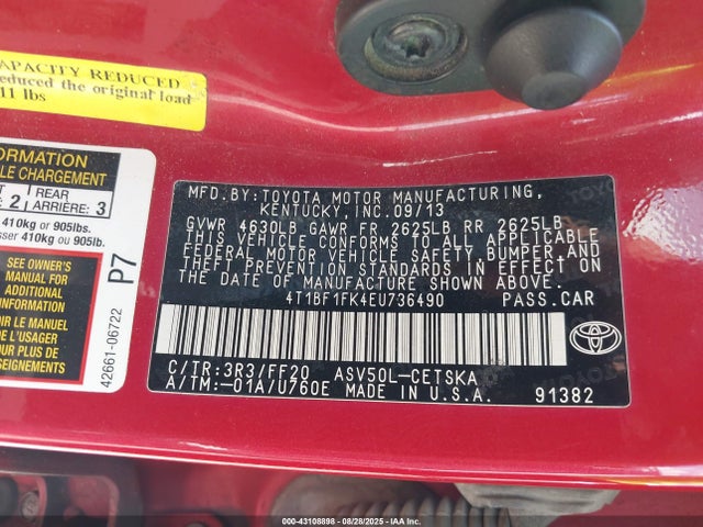 4T1BF1FK4EU736490 Toyota 2ar-fe