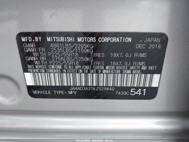 2019 MITSUBISHI OUTLANDER JA4AD3A31KZ029440 Photo 8