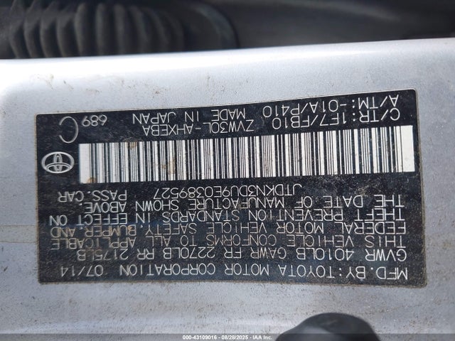 JTDKN3DU9E0389527 Toyota 2zr-fxe+3jm