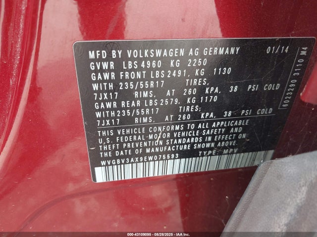 Volkswagen TIGUAN SE 2014 WVGBV3AX9EW075593 Image 9