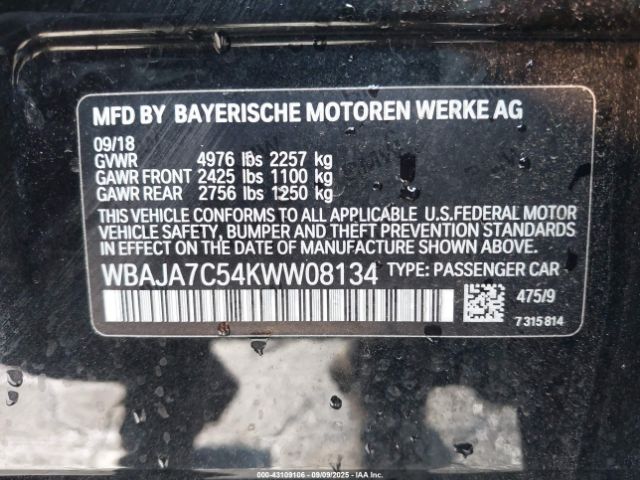 2019 BMW 530I WBAJA7C54KWW08134 Photo 8