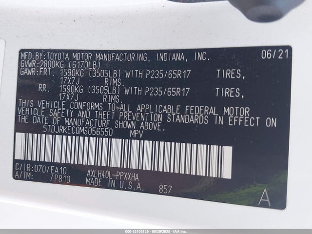 5TDJRKEC0MS056550 Toyota a25a-fxs, 5nm