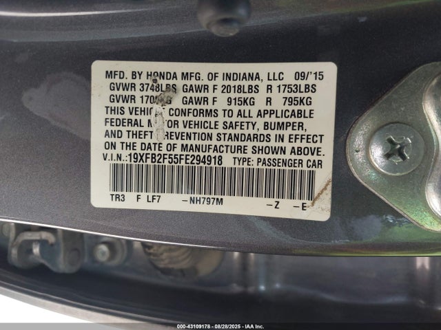 2015 HONDA CIVIC 19XFB2F55FE294918 Photo 8