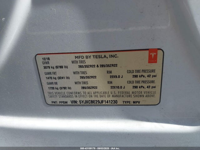 5YJXCBE29JF141230 Tesla Model X 100d/75d/p100d