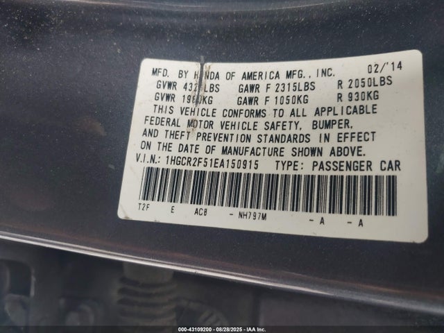 Honda k24w1 2014 1HGCR2F51EA150915 Image 9