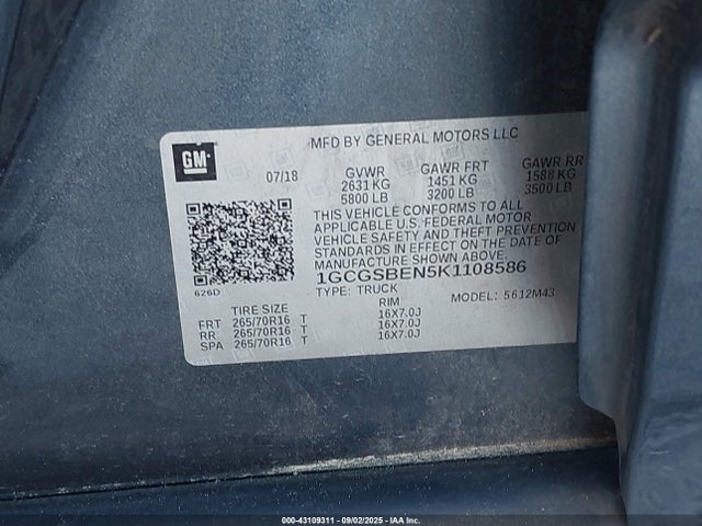 1GCGSBEN5K1108586 Chevrolet lg2 - di: direct injection, vvt: variable valve timing, alum, var2, gen2