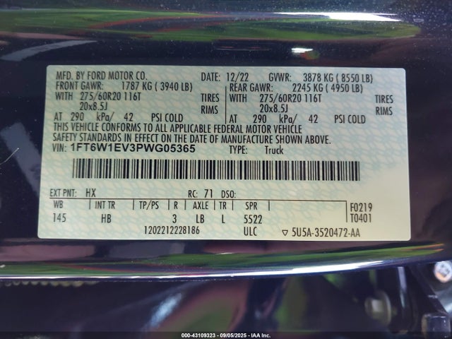 1FT6W1EV3PWG05365 Ford F-150