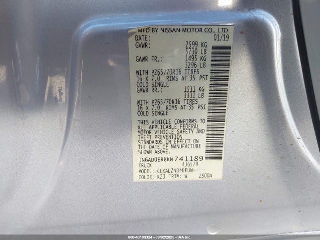 1N6AD0ER8KN741189 Nissan Frontier
