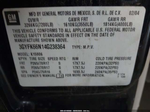 2004 CADILLAC ESCALADE ESV 3GYFK66N14G238364 Photo 8