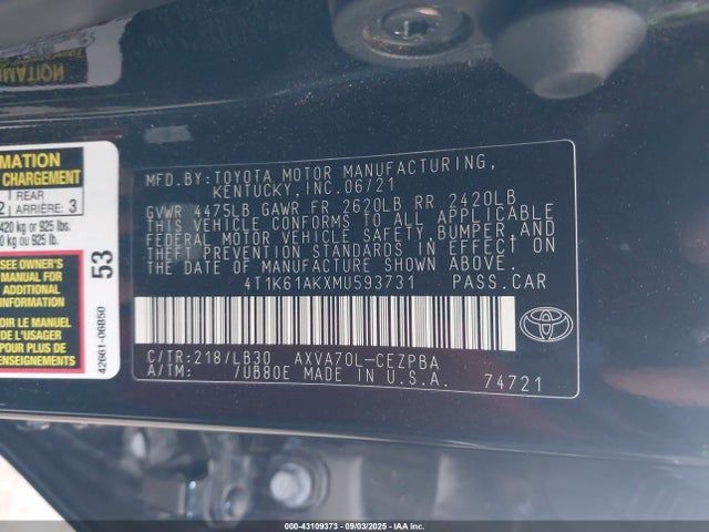 4T1K61AKXMU593731 Toyota a25a-fks