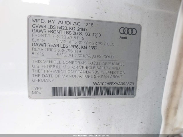 Audi 2.0t 2017 WA1C2AFPXHA092879 Image 9