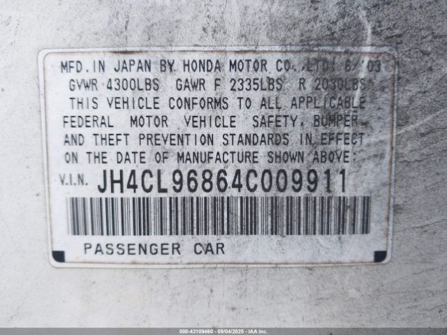 2004 ACURA TSX JH4CL96864C009911 Photo 8