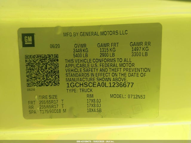 1GCHSCEA0L1236677 Chevrolet lcv - spark ignited direct injection, variable valve timing, dcvcp, e85 max, e0-e100, alum