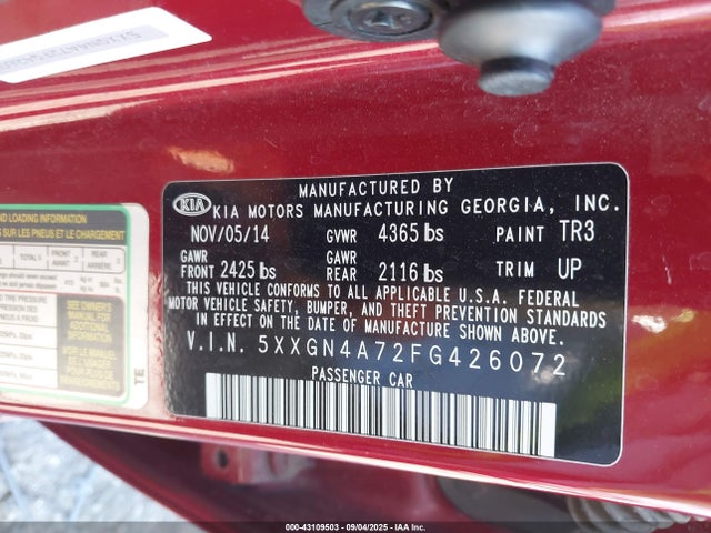 5XXGN4A72FG426072 KIA dohc gdi theta ii