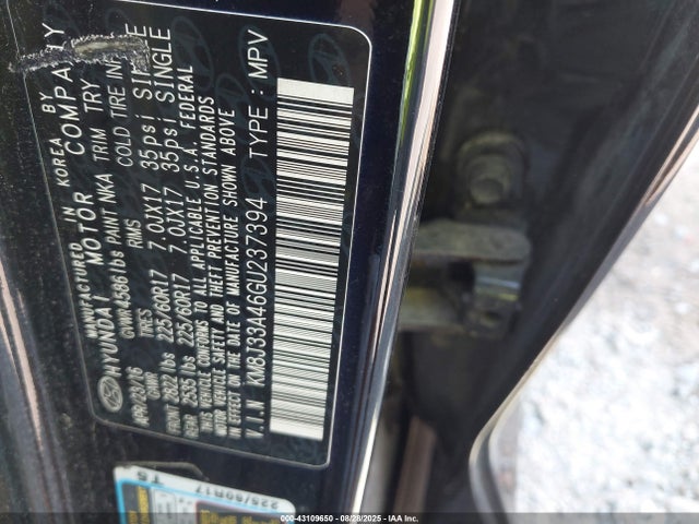 KM8J33A46GU237394 Hyundai 2016