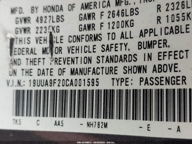 2012 ACURA TL 19UUA9F20CA001595 Photo 8