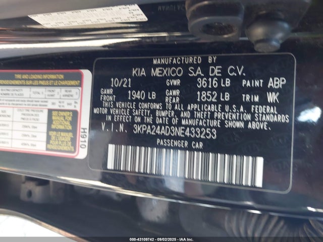 3KPA24AD3NE433253 KIA mpi gamma ii