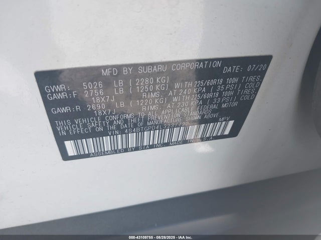 4S4BTGPD4L3237722 Subaru u4