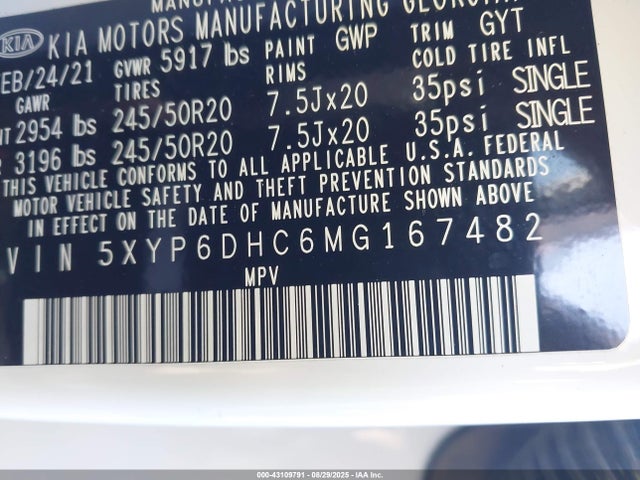 5XYP6DHC6MG167482 KIA kmc gdi lambda-ii