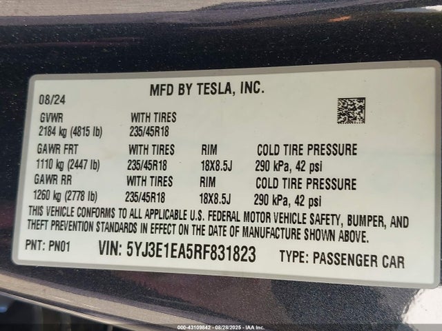 Tesla MODEL 3 2024 5YJ3E1EA5RF831823 Image 9