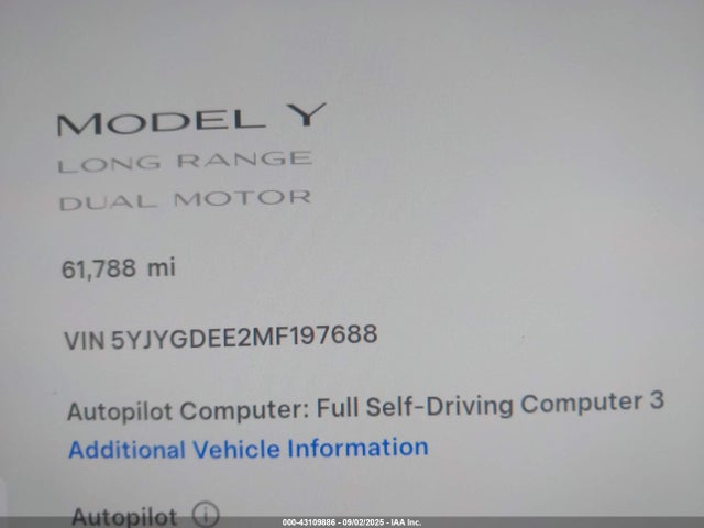 5YJYGDEE2MF197688 Tesla Model Y
