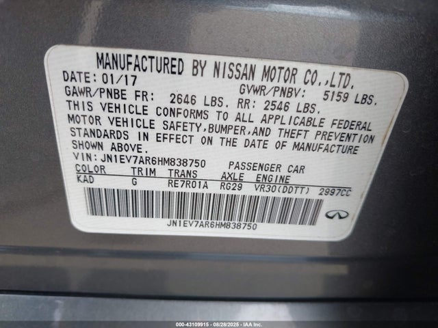 JN1EV7AR6HM838750 Infiniti Q50