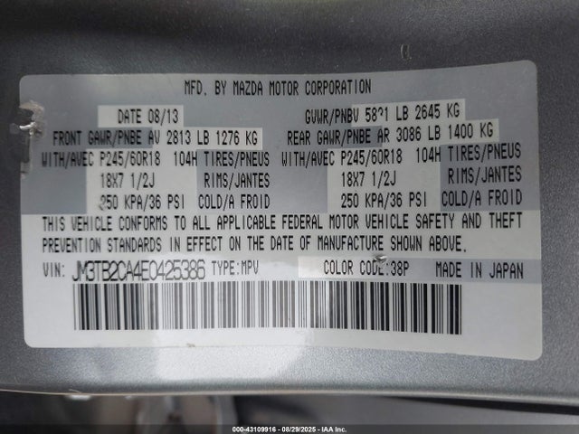 Mazda cav federal/canada 2014 JM3TB2CA4E0425386 Image 9