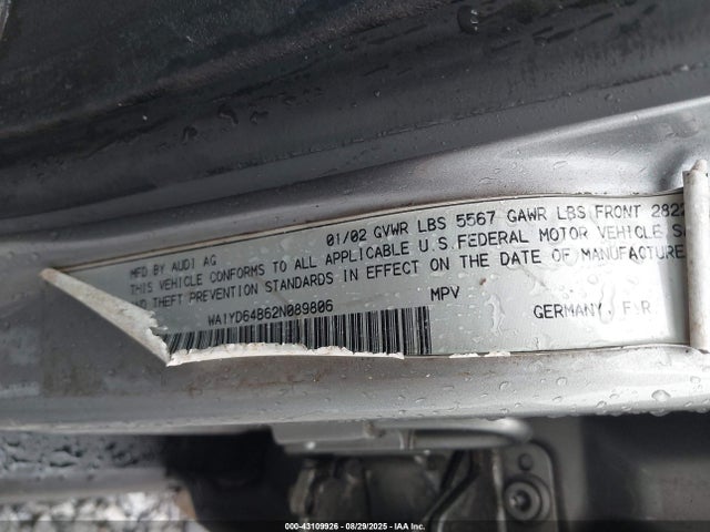 2002 AUDI ALLROAD WA1YD64B62N089806 Photo 8