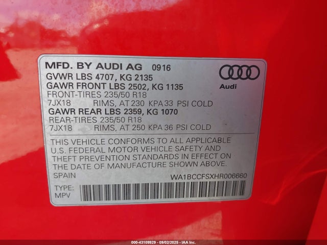 2017 AUDI Q3 WA1BCCFSXHR006660 Photo 8
