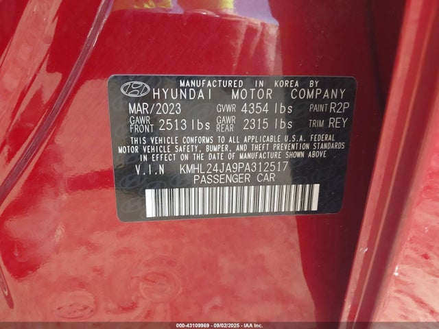 Aukcja sprzedaży 2023 Hyundai Sonata Se, vin: KMHL24JA9PA312517, numer aukcji: 43109969