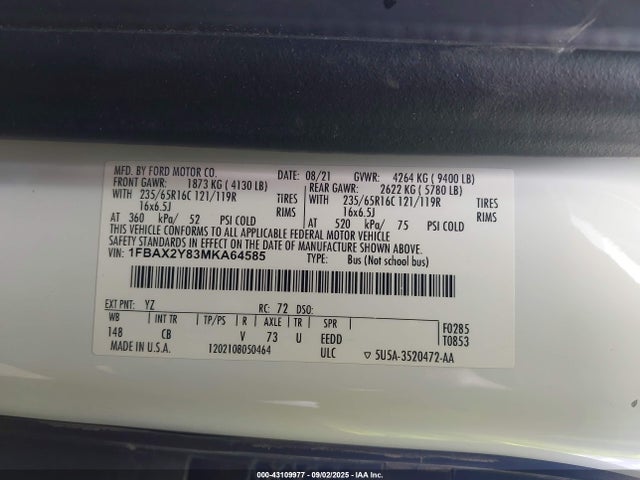 1FBAX2Y83MKA64585 Ford 3.5l v6 cyclone