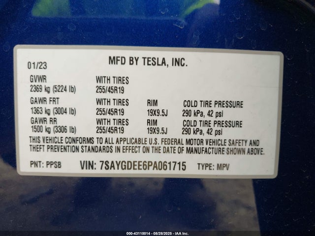 2023 TESLA MODEL Y 7SAYGDEE6PA061715 Photo 8