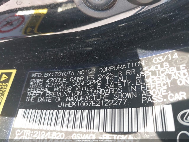 JTHBK1GG7E2122277 Lexus 2gr-fe