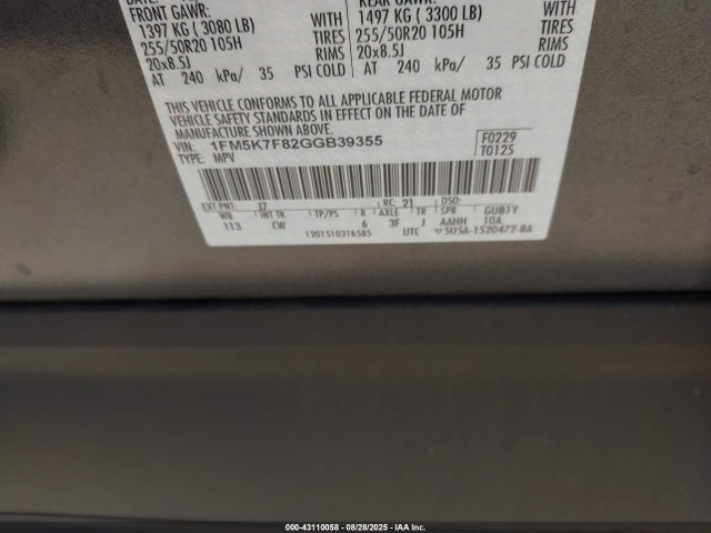 Ford Explorer 2016 1FM5K7F82GGB39355 Image 9