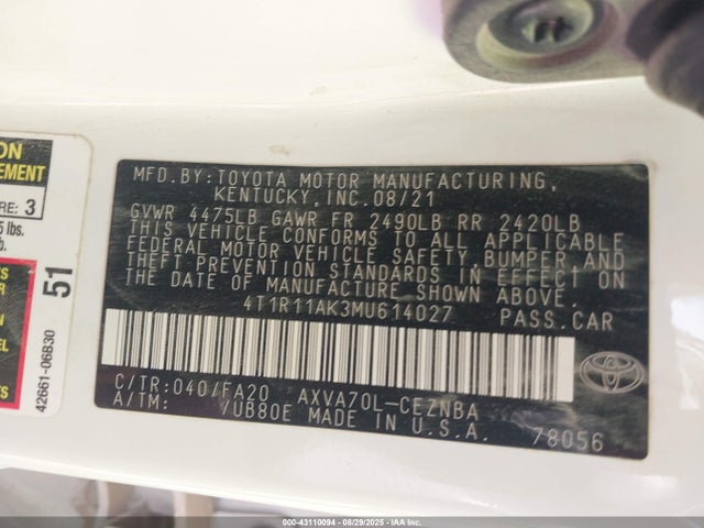 4T1R11AK3MU614027 Toyota a25a-fks