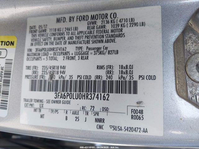 Ford 2.0l 4v atk hev 2017 3FA6P0LU0HR374162 Image 9