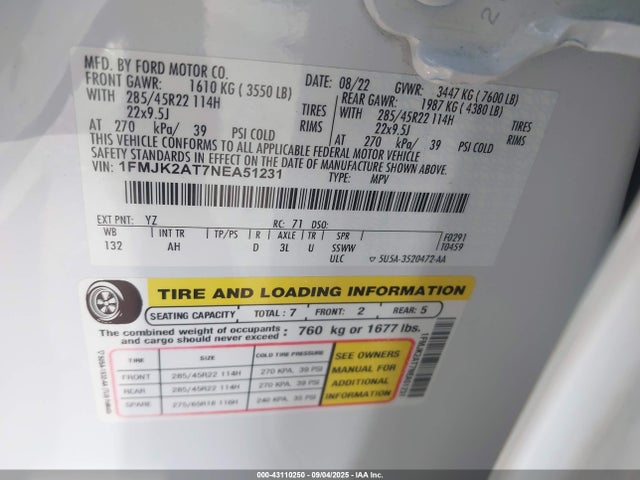 1FMJK2AT7NEA51231 Ford Expedition