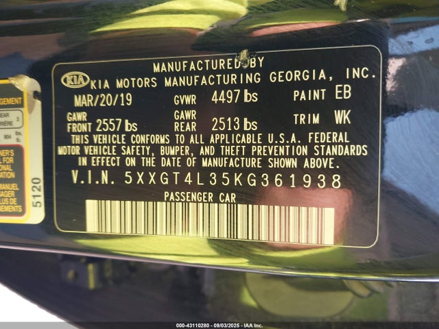 5XXGT4L35KG361938 KIA gdi