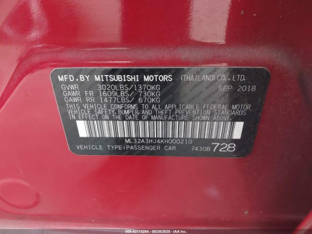 2019 MITSUBISHI MIRAGE ML32A3HJ4KH000210 Photo 8