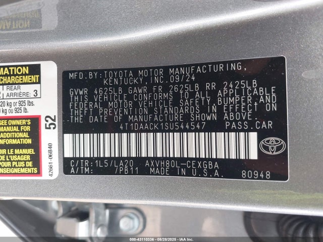Toyota a25a-fxs 2025 4T1DAACK1SU544547 Image 9
