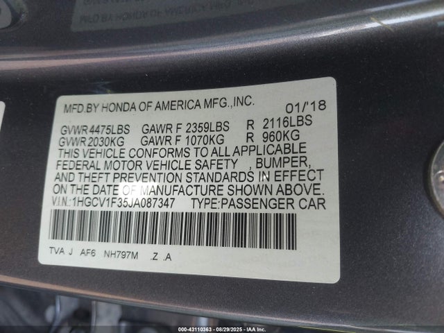 1HGCV1F35JA087347 Honda l15be