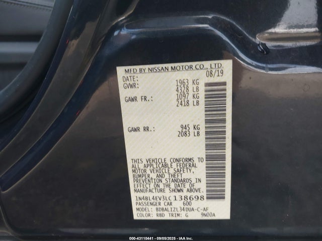 Nissan Altima 2020 1N4BL4EV3LC138698 Image 9
