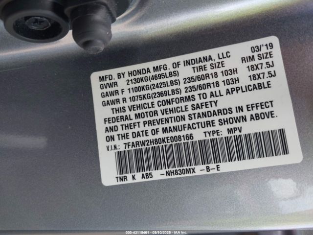 2019 HONDA CR-V 7FARW2H80KE008166 Photo 8