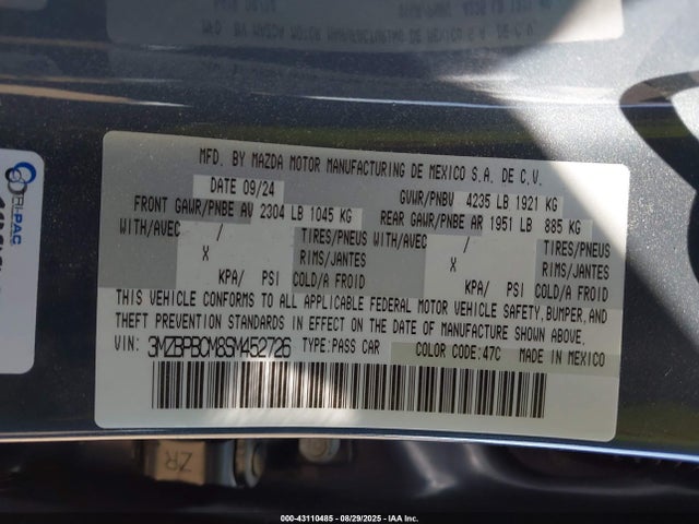 Продажа на аукционе авто 2025 Mazda Mazda3 2.5 S Carbon Edition, vin: 3MZBPBCM8SM452726, номер лота: 43110485