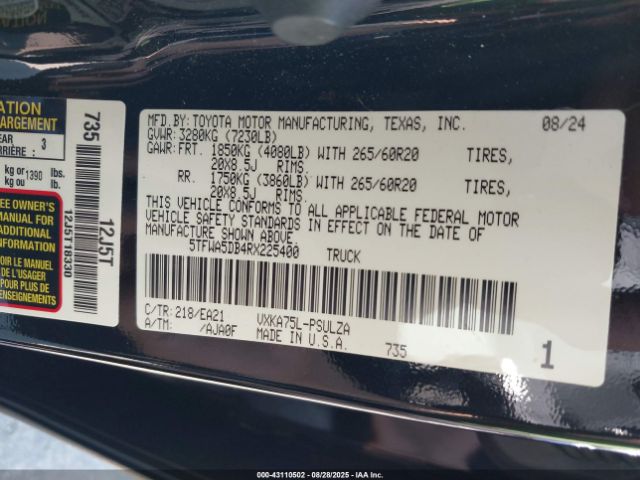 2024 TOYOTA TUNDRA 5TFWA5DB4RX225400 Photo 8