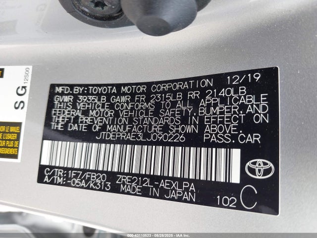 JTDEPRAE3LJ090226 Toyota 2zr-fae