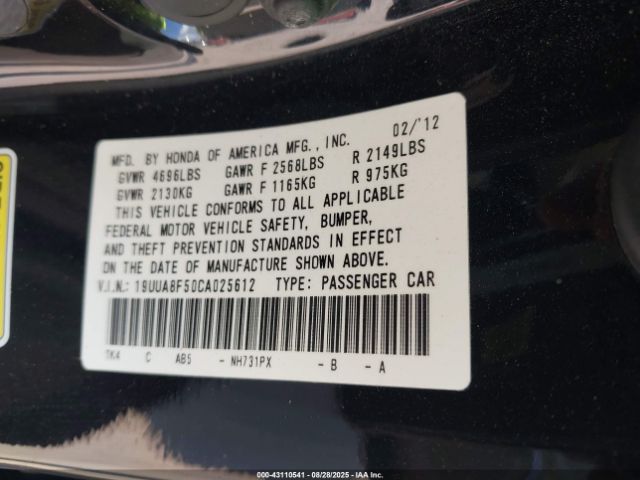 2012 ACURA TL 19UUA8F50CA025612 Photo 8