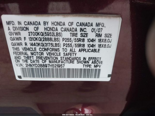 2007 ACURA MDX 2HNYD28897H521957 Photo 8