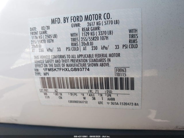1FMSK7FHXLGB93774 Ford 2020